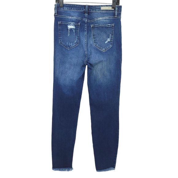 Cello Ankle Jeans Denim Women’s Size 9 Distressed Holes Fringe Hem Dark Wash - Picture 2 of 10